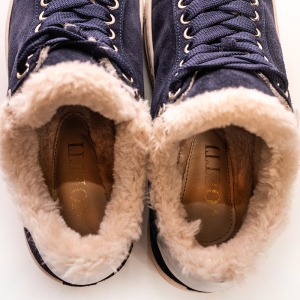Sneakers Dama Iarna Piele Suede Albastru Navy cu Blana