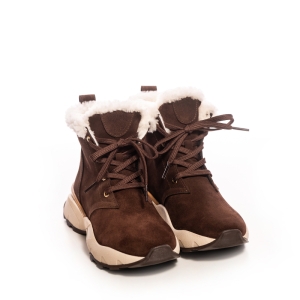 Ghete dama piele intoarsa maro cu blana - Confort si stil!