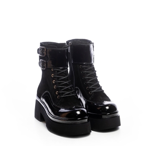 Ghete Dama Piele Întoarsă Neagră cu Platformă - Eleganță Rebelă