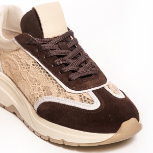 Adidași damă piele maro dantelă