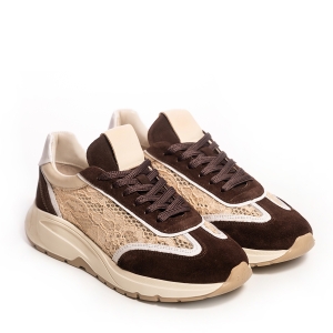 Adidași damă piele maro dantelă