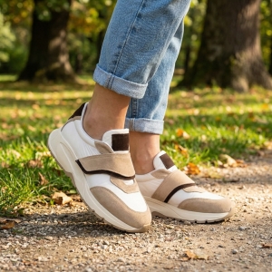 Sneakers Beige Damă - Piele Naturală