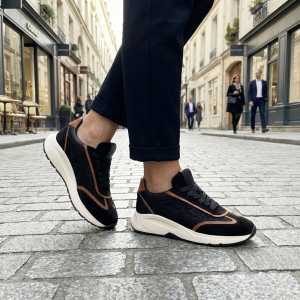 Adidași damă piele întoarsă negri cu detalii maro eleganți