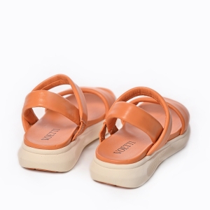 Stylish Leather Flatform Sandals Orange