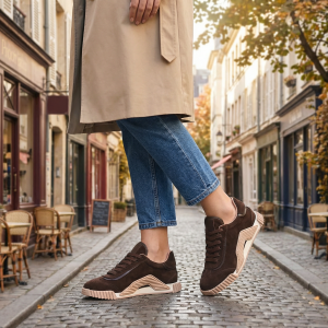 Descoperă eleganța: Sneakers maro din piele întoarsă - Confort & Stil!