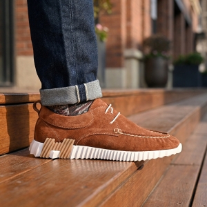 Pantofi Barbatesti Casual din Piele Intoarsa Maro Moderni