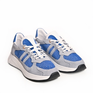 Adidași Gri Albastru Mesh, Piele Întoarsă, Stil & Confort