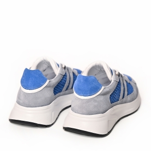 Adidași Gri Albastru Mesh, Piele Întoarsă, Stil & Confort