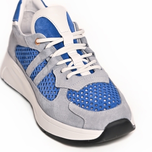 Adidași Gri Albastru Mesh, Piele Întoarsă, Stil & Confort