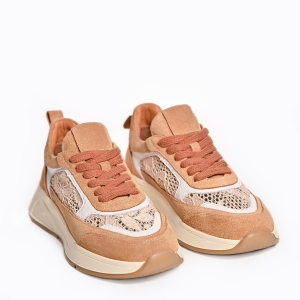 Adidași Femei Piele Întoarsă Dantelă Bej Casual Confort