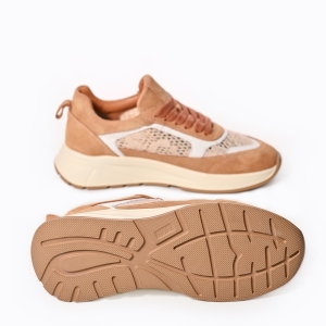 Adidași Femei Piele Întoarsă Dantelă Bej Casual Confort