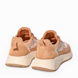 Adidași Femei Piele Întoarsă Dantelă Bej Casual Confort