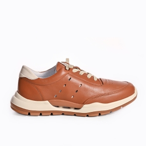 Sneakers bărbați piele maro coniac perforați, comozi
