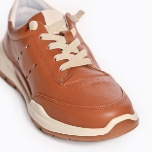 Sneakers bărbați piele maro coniac perforați, comozi