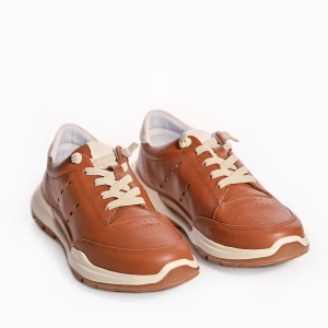 Sneakers bărbați piele maro coniac perforați, comozi