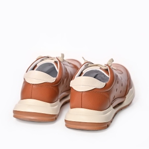 Sneakers bărbați piele maro coniac perforați, comozi