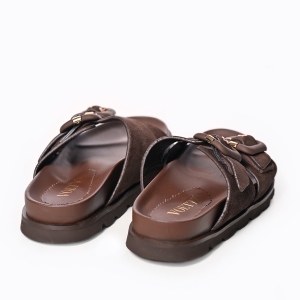 Sandale Femei Maro Piele Întoarsă Catarame Stil Casual Chic