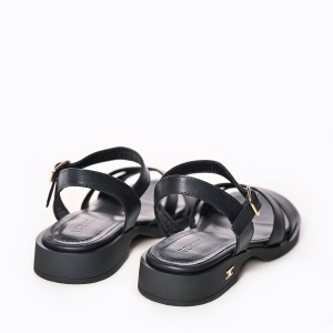 Sandale Negre Damă cu Barete, Platformă Joasă, Casual Chic
