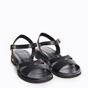 Sandale Negre Damă cu Barete, Platformă Joasă, Casual Chic