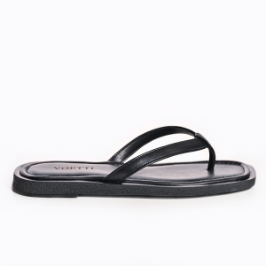 Sandale Damă VOETTI Flip-Flop Piele Negre, Talpă Plată