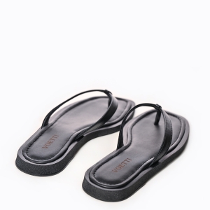 Sandale Damă VOETTI Flip-Flop Piele Negre, Talpă Plată