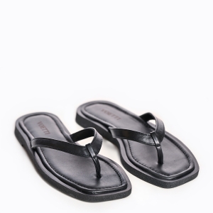 Sandale Damă VOETTI Flip-Flop Piele Negre, Talpă Plată