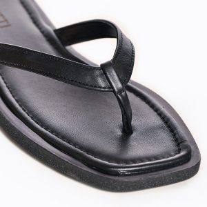 Sandale Damă VOETTI Flip-Flop Piele Negre, Talpă Plată
