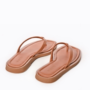 Sandale Damă VOETTI Flip-Flop Piele Maro Vârf Pătrat