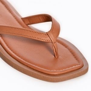 Sandale Damă VOETTI Flip-Flop Piele Maro Vârf Pătrat