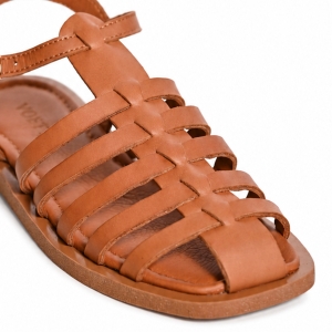 Sandale Damă VOETTI Piele Maro Vârf Pătrat, Stil Modern