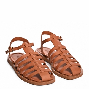 Sandale Damă VOETTI Piele Maro Vârf Pătrat, Stil Modern
