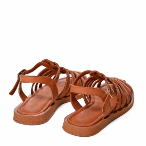 Sandale Damă VOETTI Piele Maro Vârf Pătrat, Stil Modern