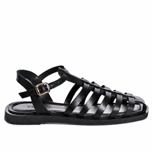 Sandale Damă VOETTI Piele Negre Vârf Pătrat Modern
