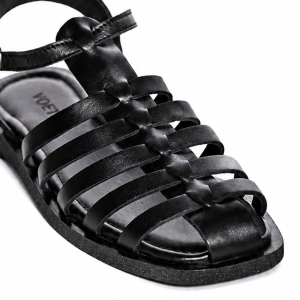 Sandale Damă VOETTI Piele Negre Vârf Pătrat Modern