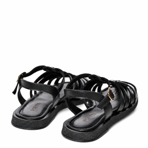 Sandale Damă VOETTI Piele Negre Vârf Pătrat Modern