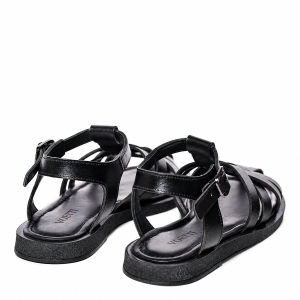 Sandale Damă VOETTI Piele Negre Vârf Pătrat Barete Moderne