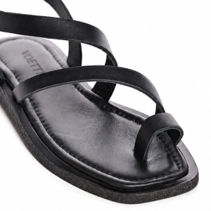 Sandale Dama VOETTI Piele Naturală Negre, Vârf Pătrat