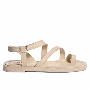 VOETTI Sandale Dama Piele Naturală Bej Vârf Pătrat Elegante