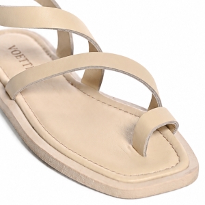 VOETTI Sandale Dama Piele Naturală Bej Vârf Pătrat Elegante