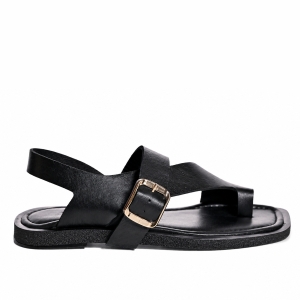 VOETTI Sandale Dama Negre Piele Naturală Vârf Pătrat Elegante