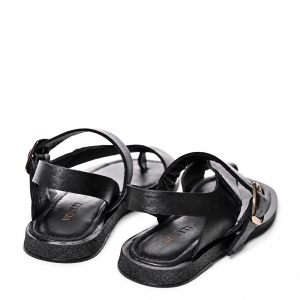 VOETTI Sandale Dama Negre Piele Naturală Vârf Pătrat Elegante