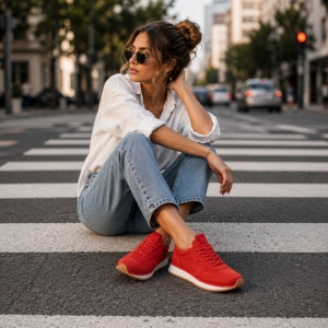 Adidași roșii confortabili piele întoarsă