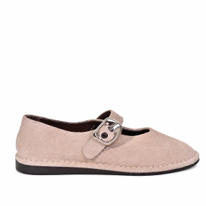 Mocasini Dama Piele Întoarsă Bej cu Cataramă - Stil Modern, Eleganță și Confort!