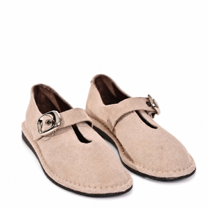 Mocasini Dama Piele Întoarsă Bej cu Cataramă - Stil Modern, Eleganță și Confort!