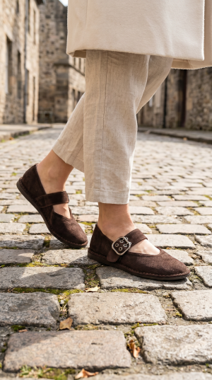 Mocasini Dama Piele Întoarsă Maro cu Cataramă - Stil Casual, Eleganță și Confort!