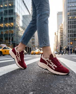 Adidași Dama Bordeaux Piele Întoarsă Talpă Groasă Bej Confort