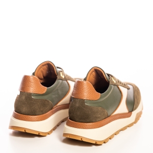 Adidași damă casual verde olive, piele naturală și velur