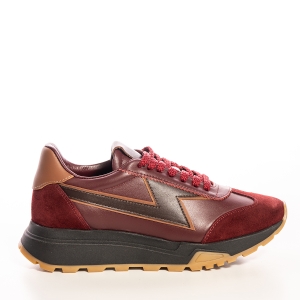 Pantofi Sport Piele Bordo, Velur, Talpă Groasă Confortabili