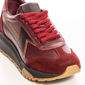 Pantofi Sport Piele Bordo, Velur, Talpă Groasă Confortabili