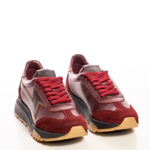 Pantofi Sport Piele Bordo, Velur, Talpă Groasă Confortabili